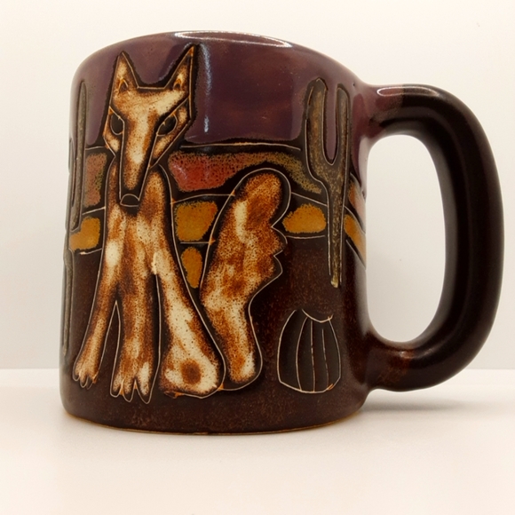 Howling Coyote Mara Mexico Signed Lg Stoneware Mug Southwestern Desert Cactus - Picture 7 of 7
